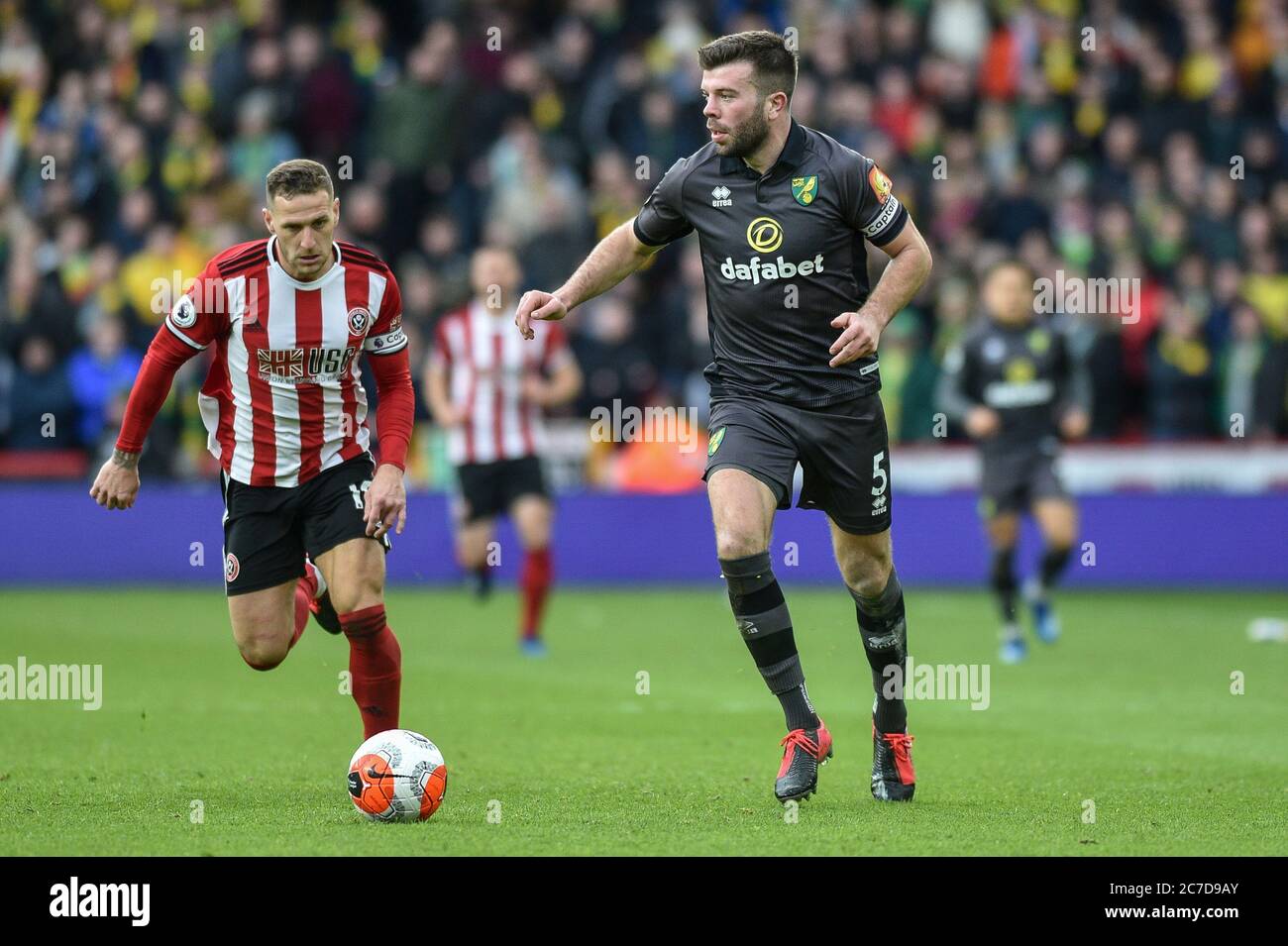 7th March 2020, Bramall Lane, Sheffield, England; Premier League, Sheffield United v Norwich City : Grant Hanley (5) of Norwich City with the ball Stock Photo