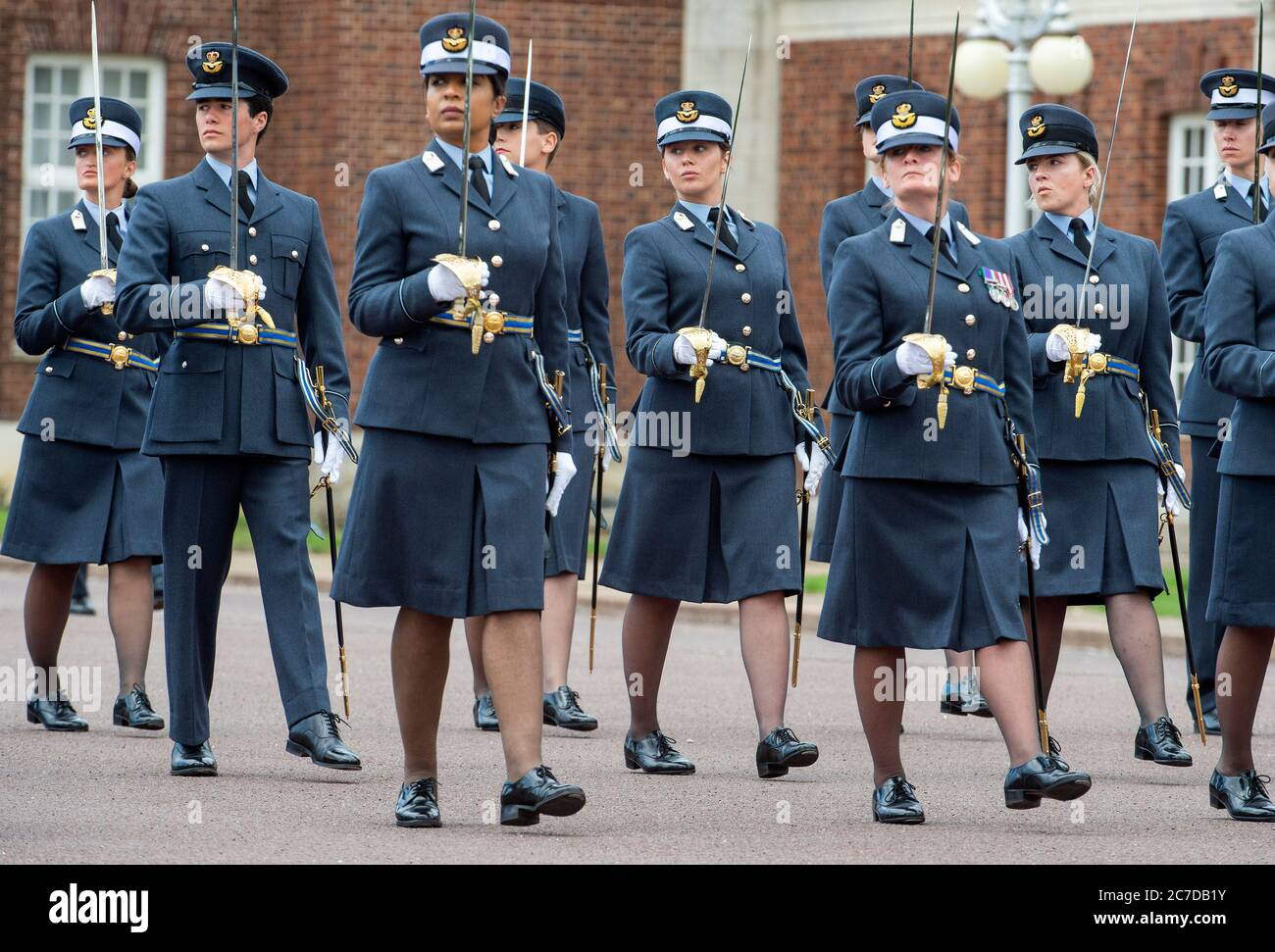 Graduates on parade during the Graduation Ceremony of the Queen's Squadron at RAF College Cranwell, Lincolnshire. Stock Photo