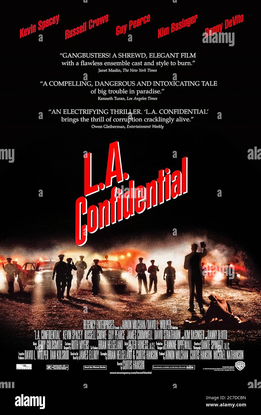L.A. Confidential (1997) directed by Curtis Hanson and starring Kevin Spacey, Russell Crowe, Guy Pearce, Kim Basinger and Danny DeVito. Adaptation of  James Ellroy's novel set in the 1950s about the police investigation in to a multiple homicide at the Nite Owl coffee shop . Stock Photo