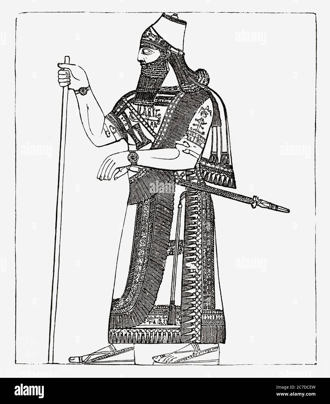 An Assyrian king.  Illustration by an unidentified 19th century artist based on a bas-relief from the North West palace at Nimrud. Stock Photo