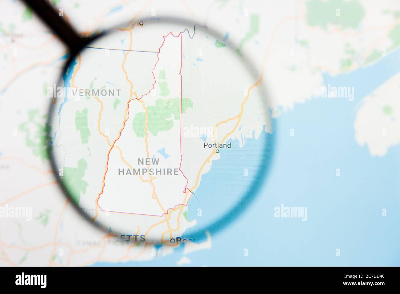 Los Angeles, California, USA - 15 March 2019: New Hampshire, NH state of America visualization illustrative concept on display screen through Stock Photo