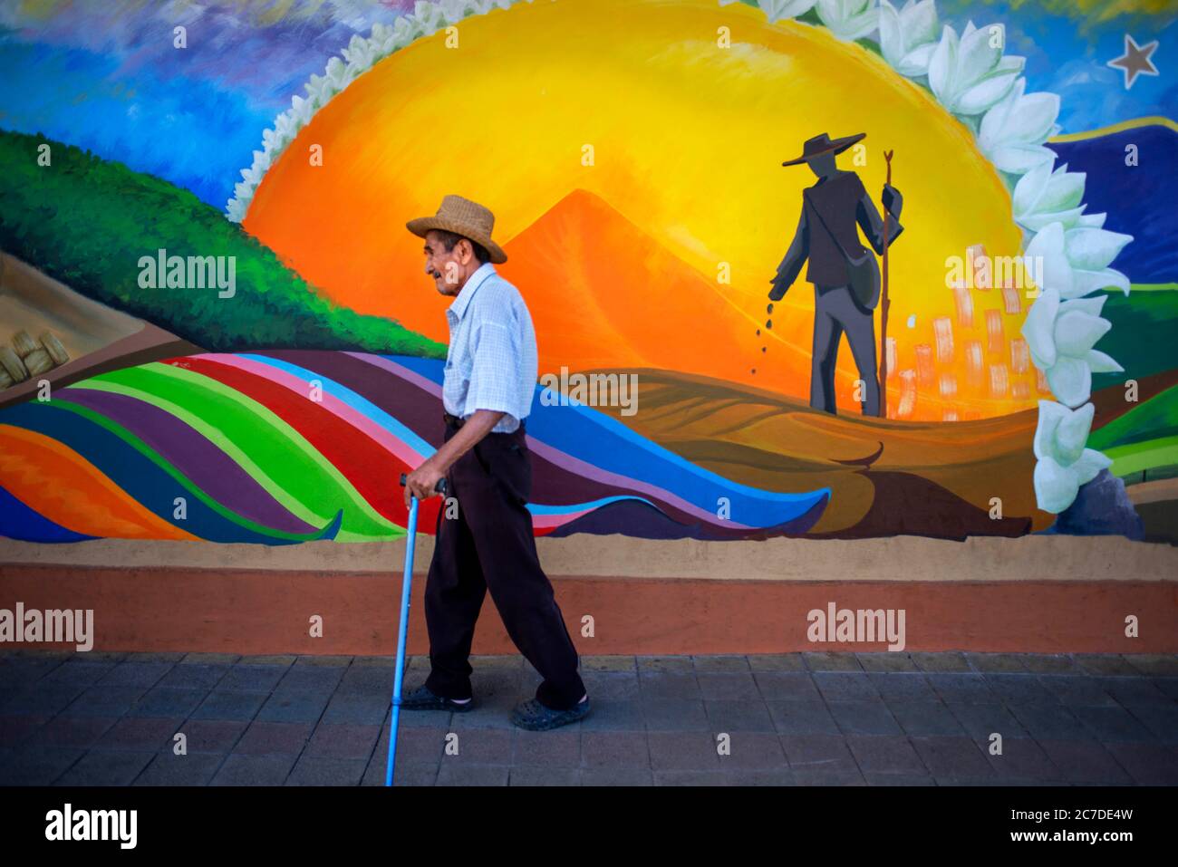 Wall street art graffiti in Nahuizalco Sonsonate El Salvador Central America. Ruta De Las Flores, Department Of Sonsonate. Stock Photo