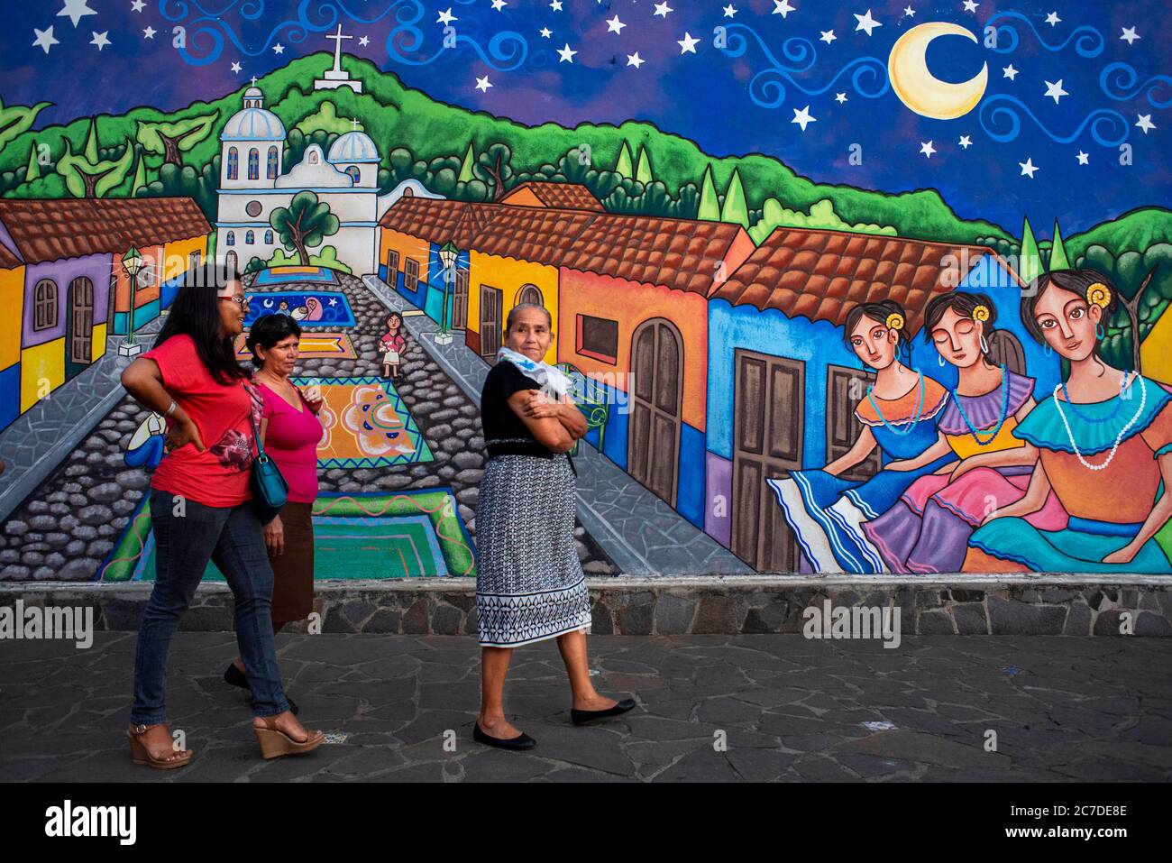 Wall street art graffiti in Concepción de Ataco Ahuachapán department El Salvador Central America. Ruta De Las Flores, Department Of Ahuachapan Stock Photo
