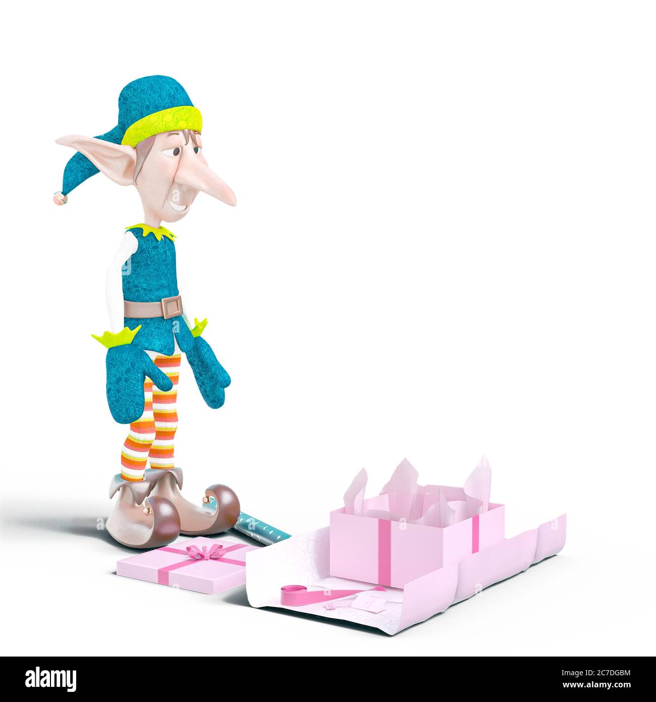 Download Elf Santa Helper Is Ready For Wrapping Side View 3d Illustration Stock Photo Alamy