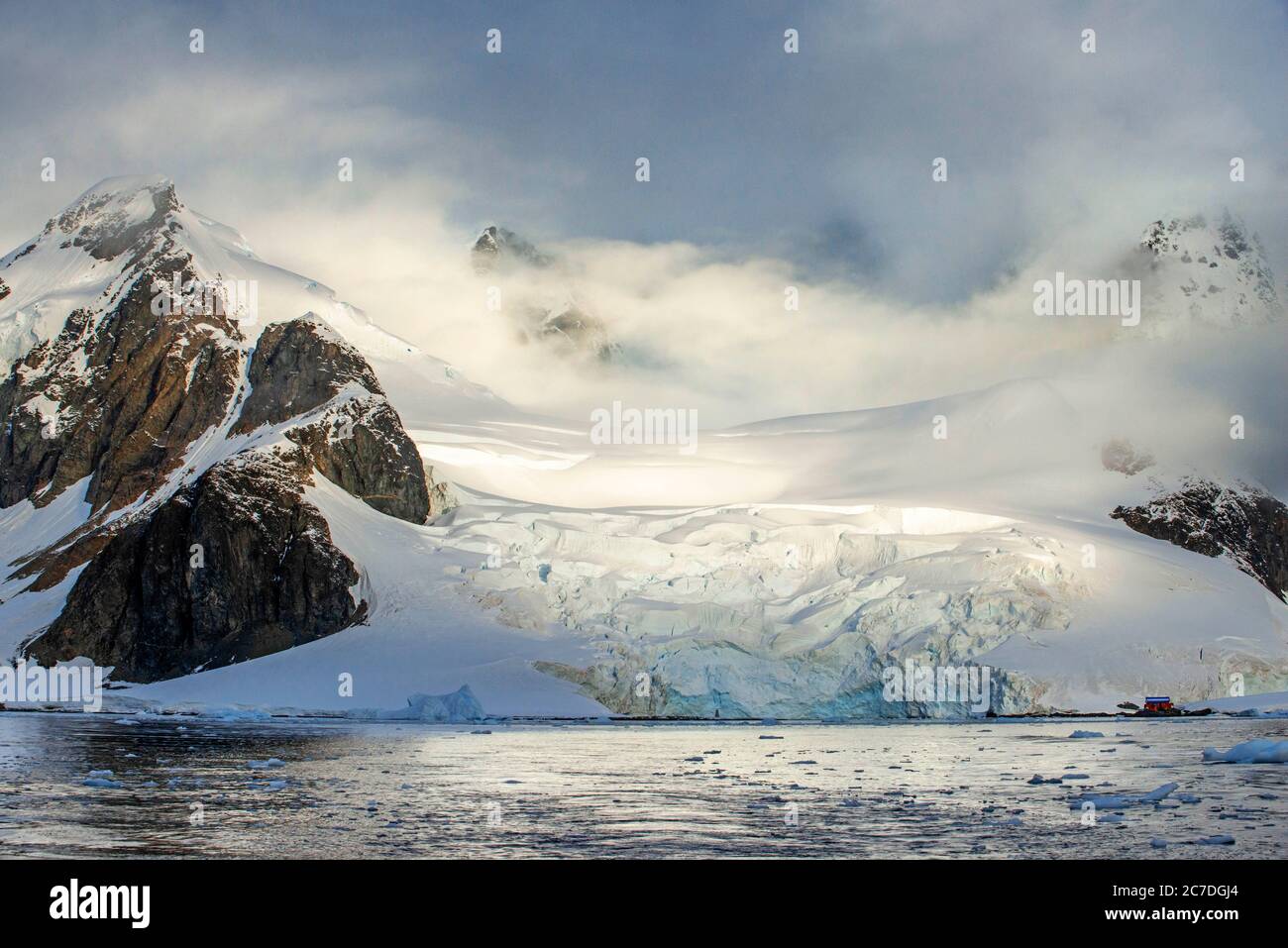 Almirante Brown station Argentinian summer base in the Antarctic Peninsula Antarctica Polar Regions, Antarctica, Paradise Harbour aka Paradise Bay. Ar Stock Photo
