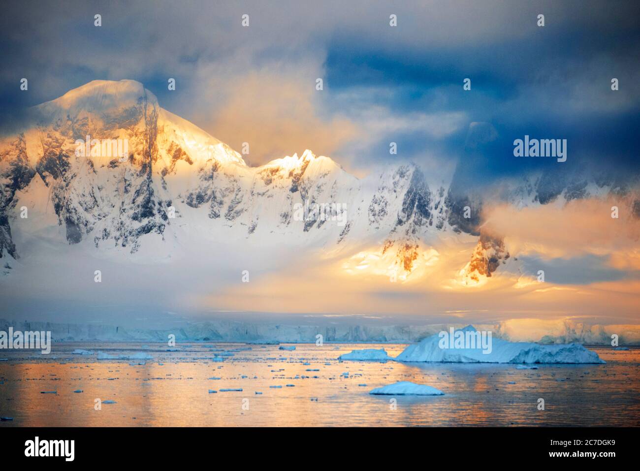 Wilhelmina Bay landscape at sunrice at Antarctica, Polar Regions Seventh continent. Stock Photo