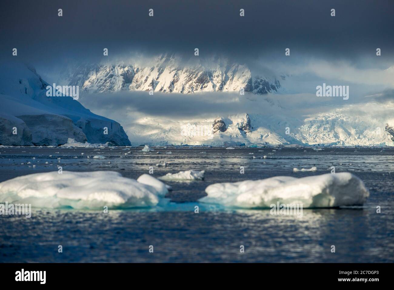 Wilhelmina Bay landscape at sunrice at Antarctica, Polar Regions Seventh continent. Stock Photo