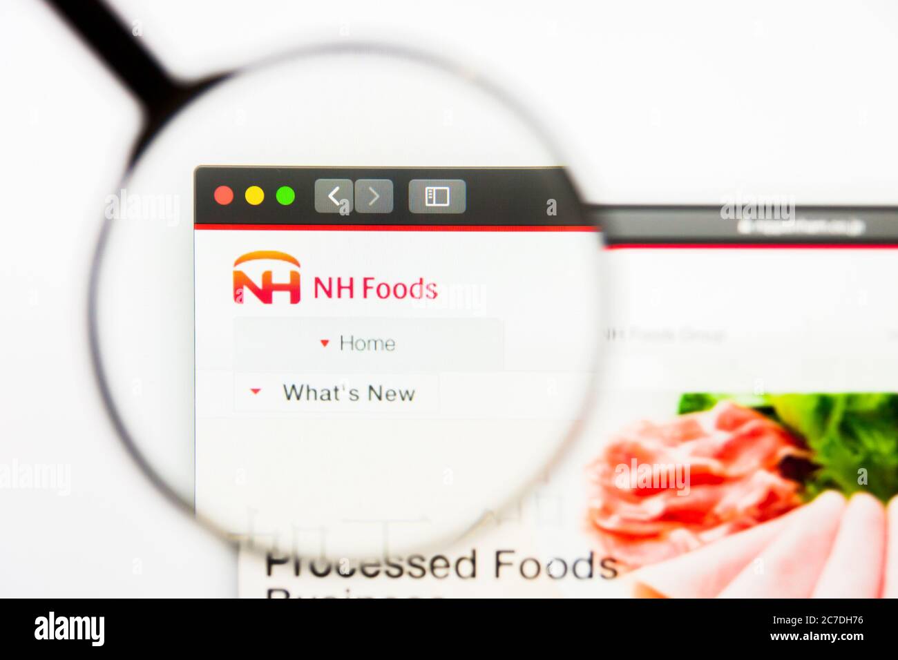 Los Angeles, California, USA - 13 March 2019: Illustrative Editorial, NH Foods website homepage. NH Foods logo visible on display screen Stock Photo