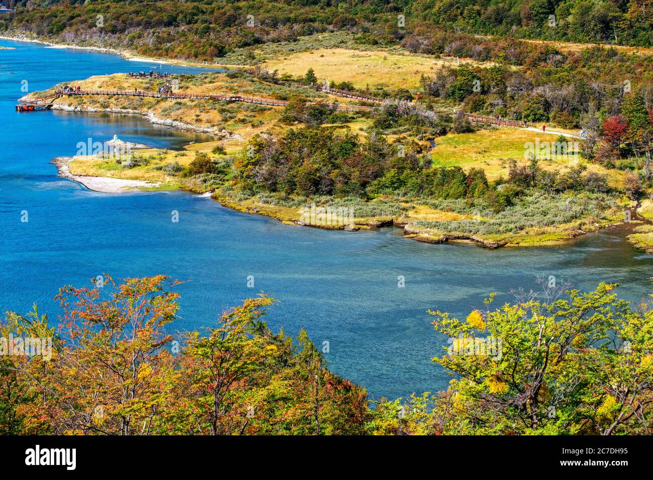 Lookout and Trail of Island hike, Paseo de la isla along Lapataia River in Tierra del Fuego National Park, Patagonia, Argentina Stock Photo