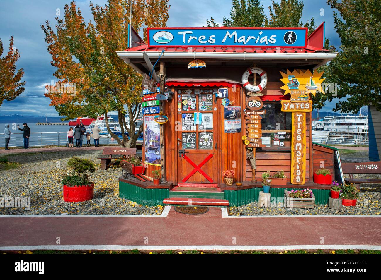 The souvenir store shop in Ushuaia city harbor on Tierra del Fuego