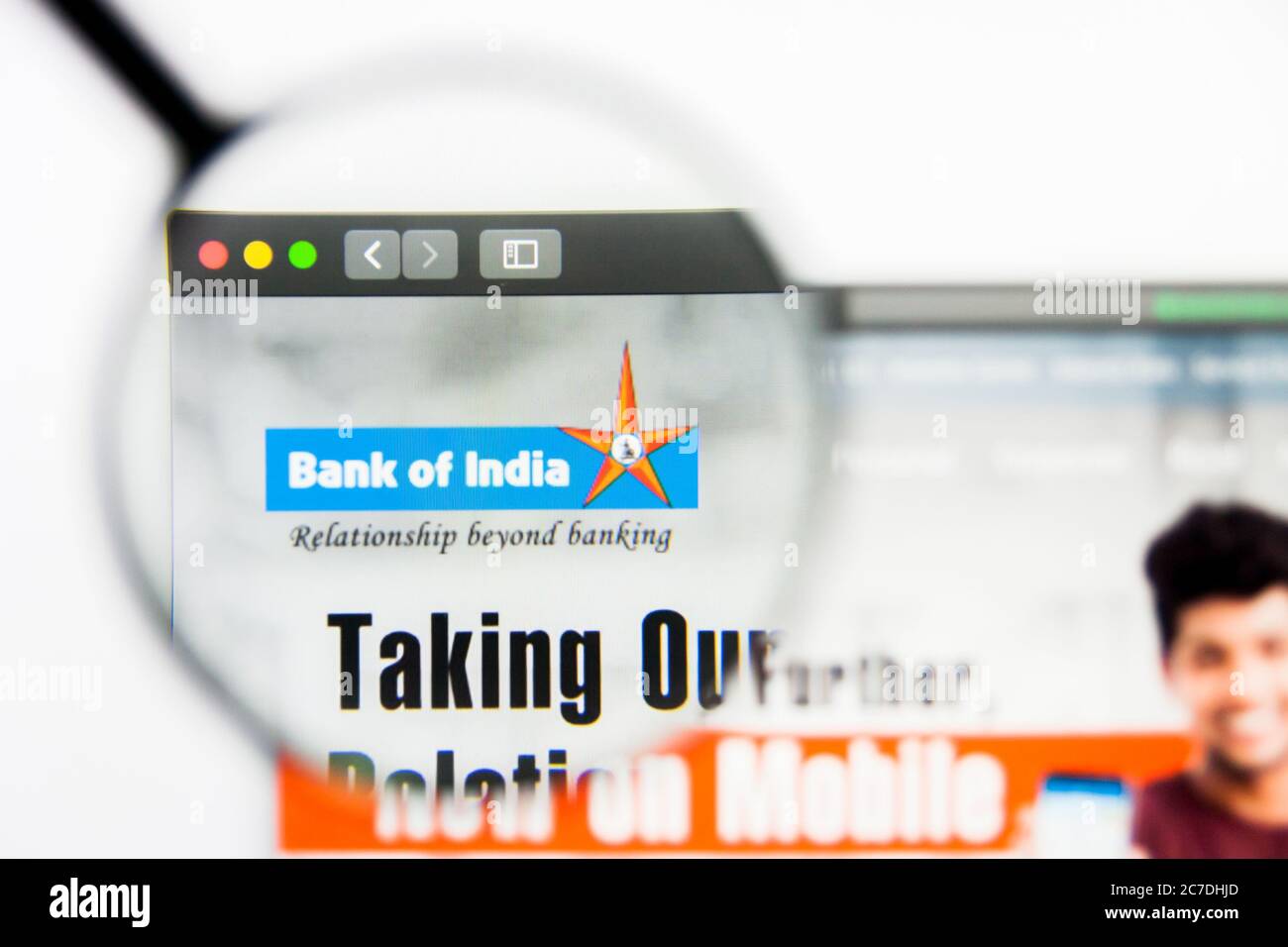 Los Angeles, California, USA - 24 March 2019: Illustrative Editorial of Bank of India website homepage. Bank of India logo visible on display screen. Stock Photo