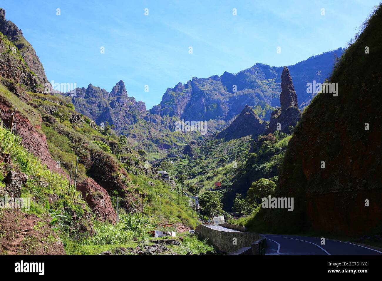 Lush green mountains of Santo Antao, Xoxo, Cape Verde Stock Photo