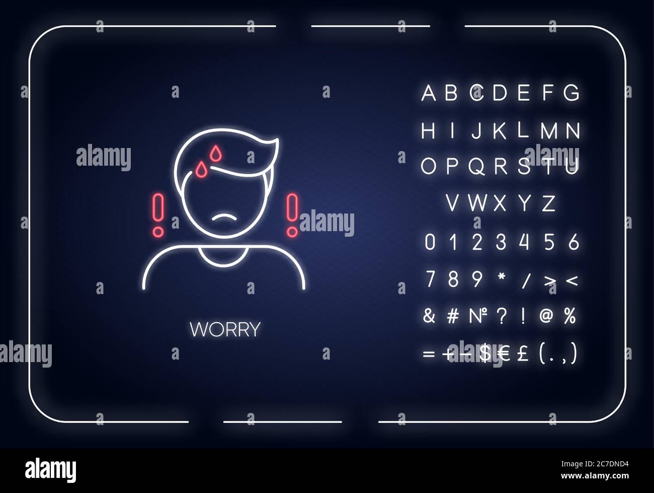 Worry neon light icon. Outer glowing effect. Emotional stress, anxiety ...