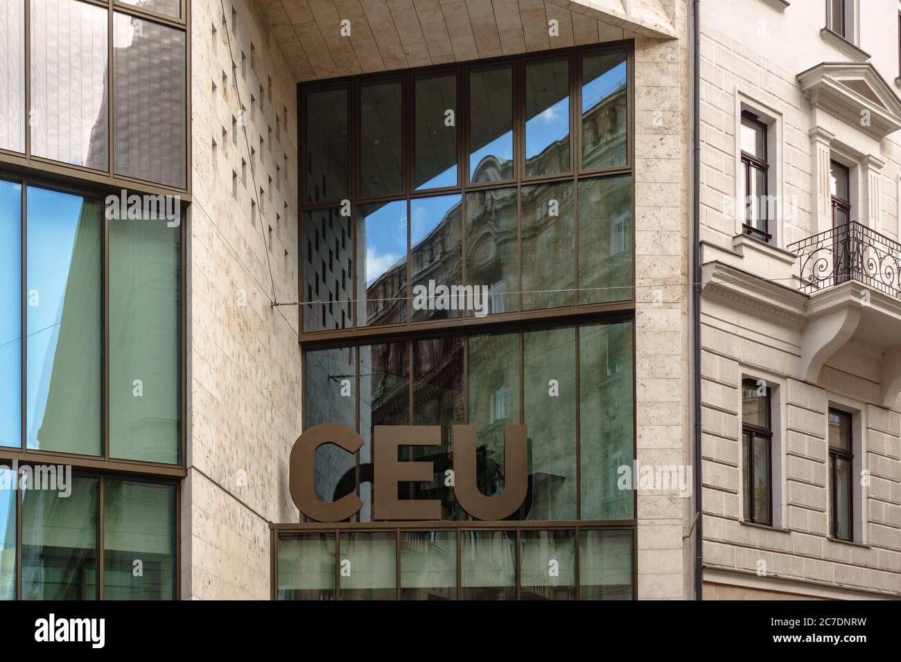 The modern facade for the campus of Central European University in Budapest Stock Photo
