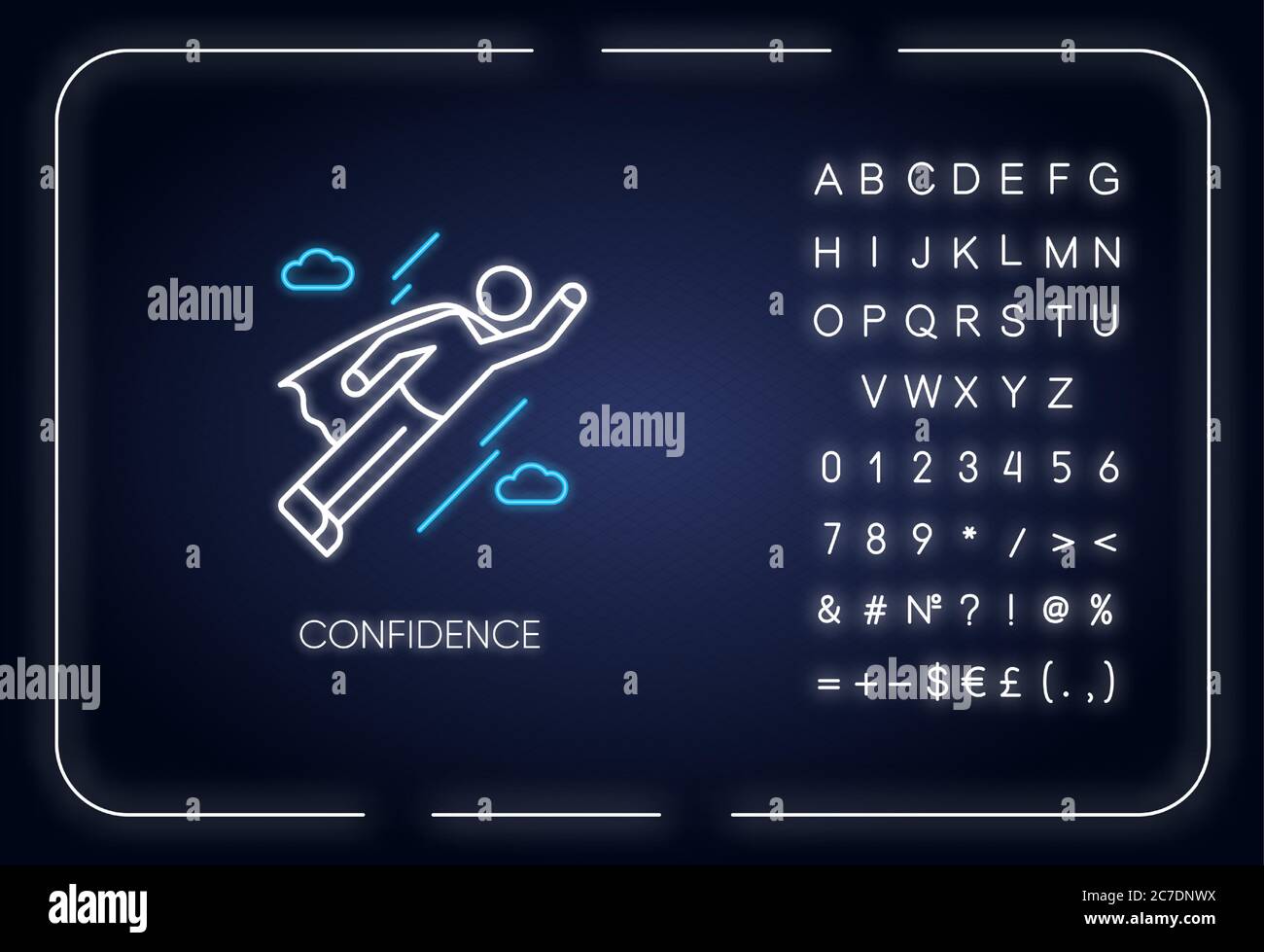 Confidence neon light icon. Outer glowing effect. Self confidence ...