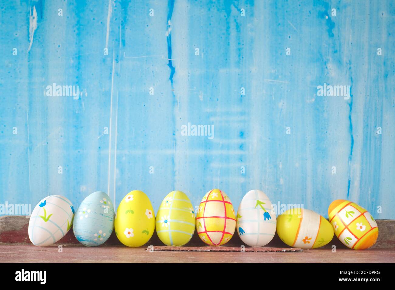 Download Row Of Multicolored Easter Eggs Easter Decoration Mock Up Free Copy Space Stock Photo Alamy