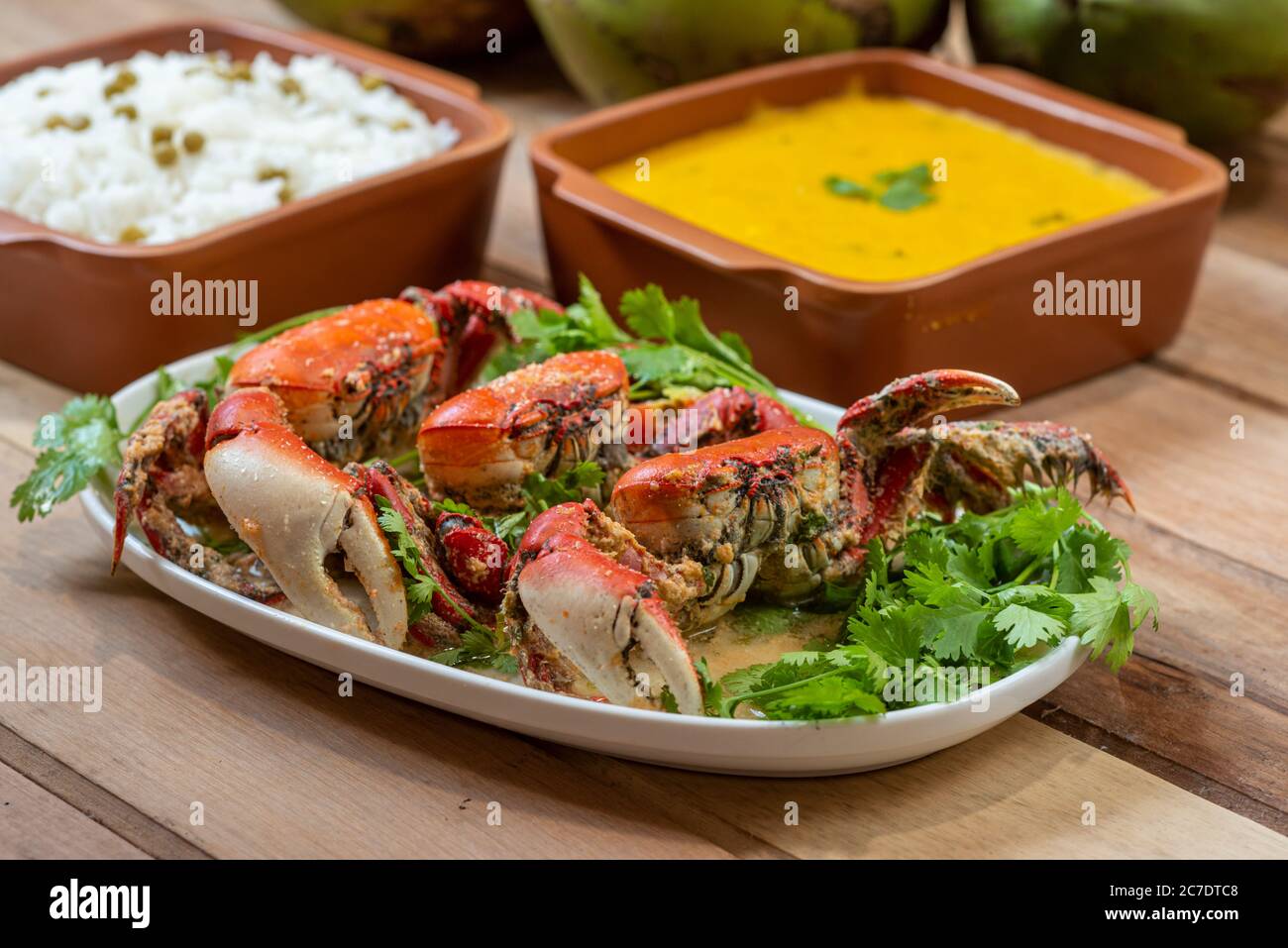 Crab in coconut sauce. Typical delicacy served in restaurants and tents