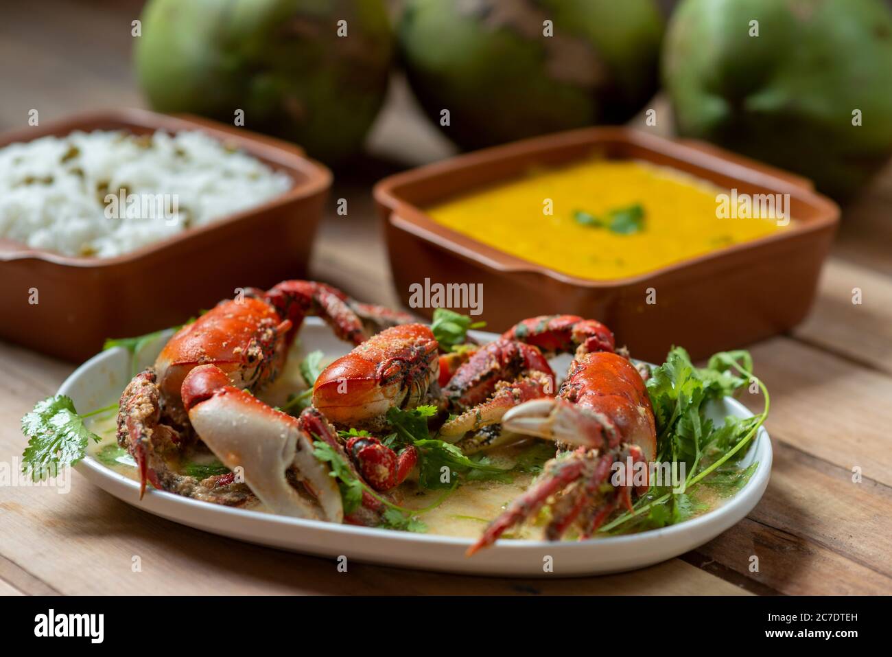 Crab in coconut sauce. Typical delicacy served in restaurants and tents