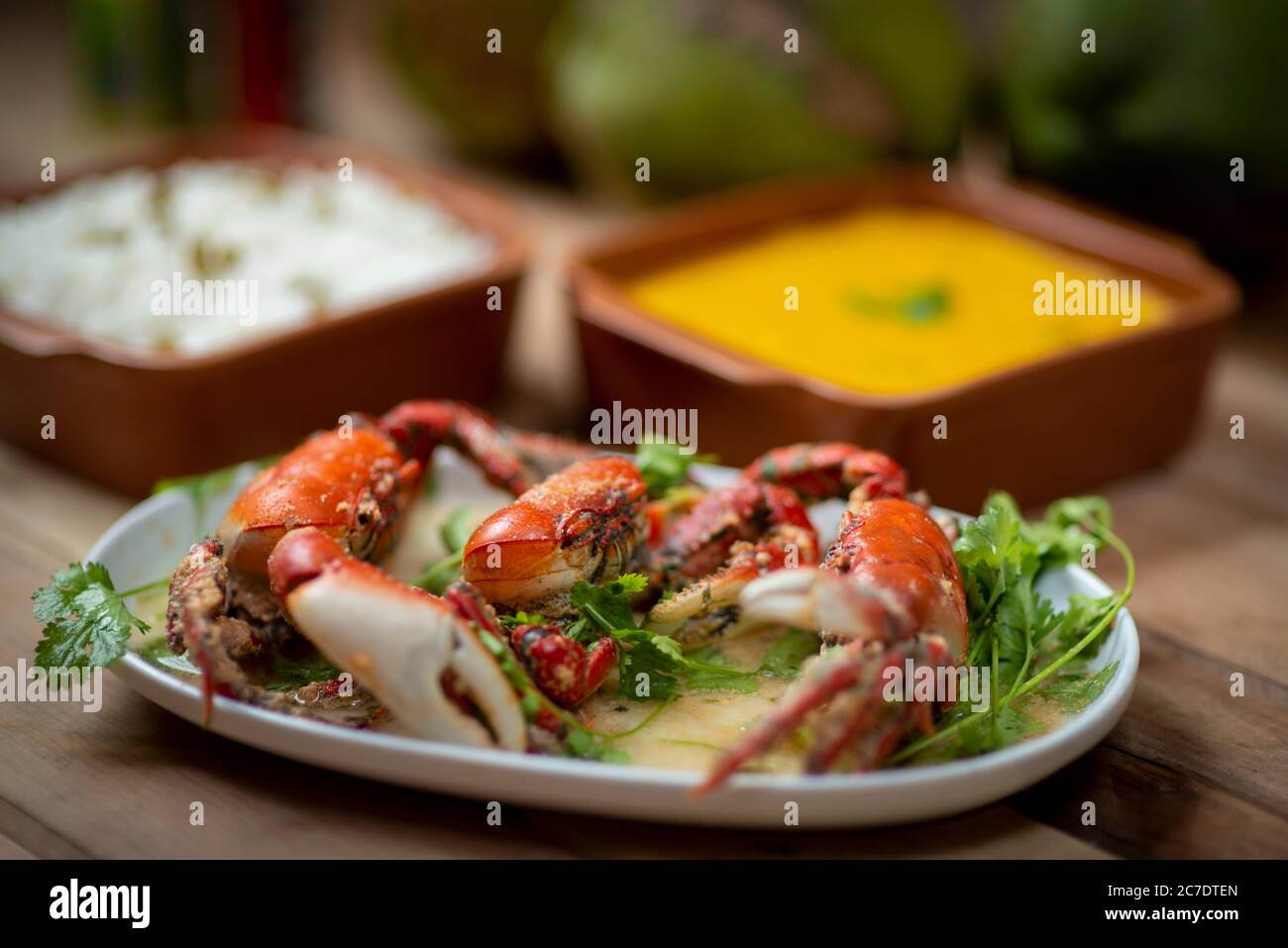 Crab in coconut sauce. Typical delicacy served in restaurants and tents