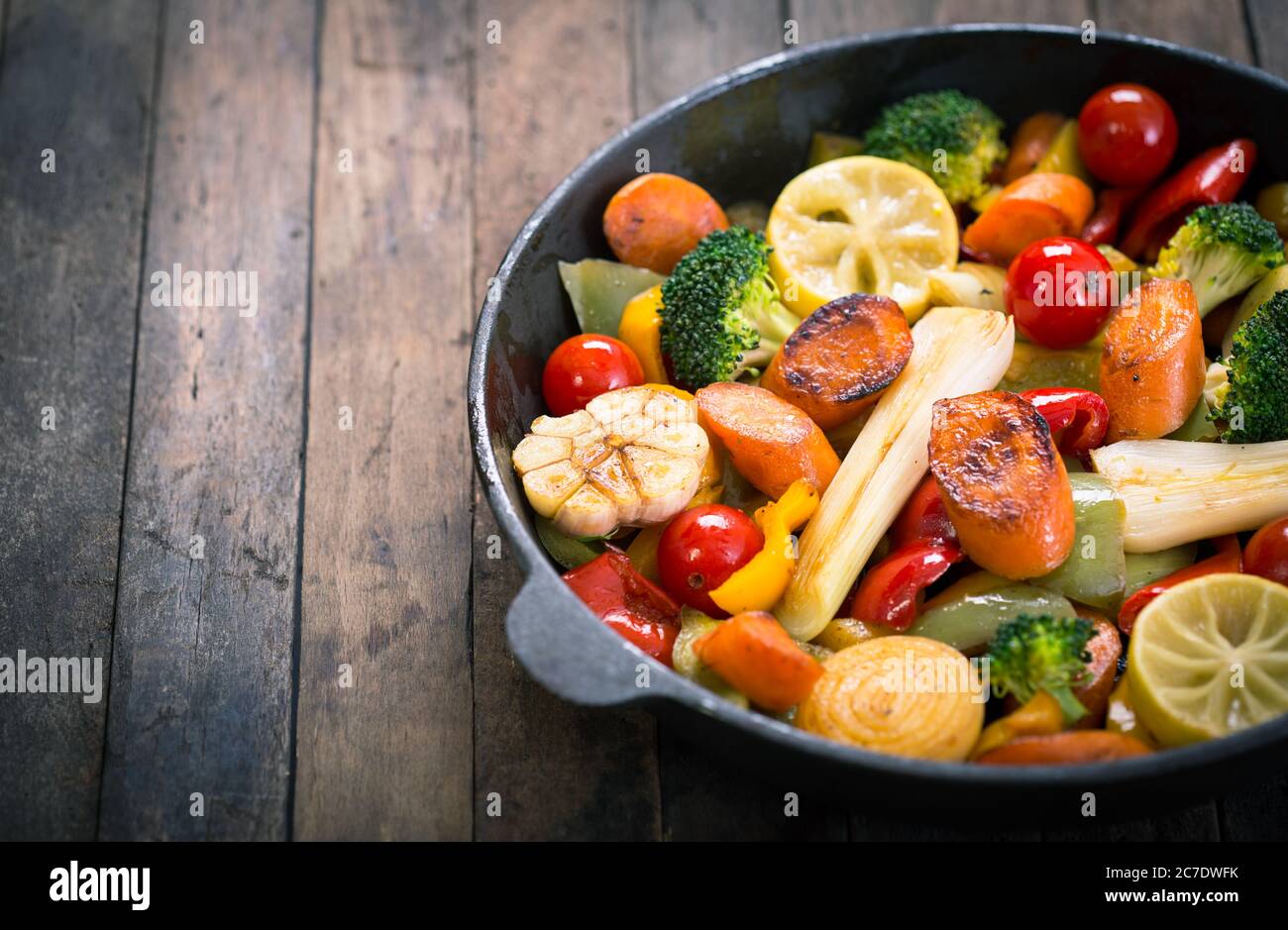 Roasted vegetables in the pan Stock Photo