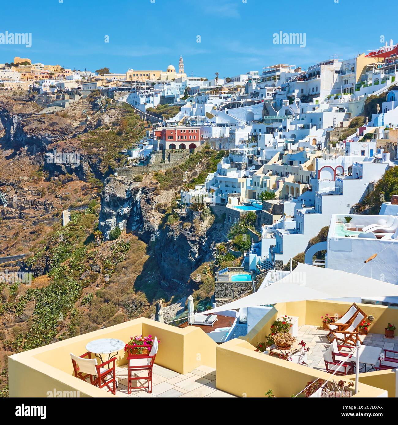 Fira town in Santorini in Greece. Greek cityscape Stock Photo