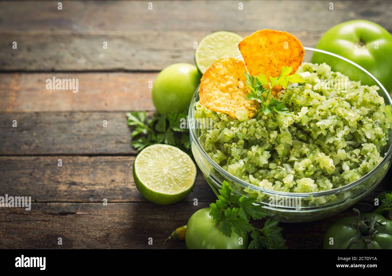 Green salsa verde Stock Photo