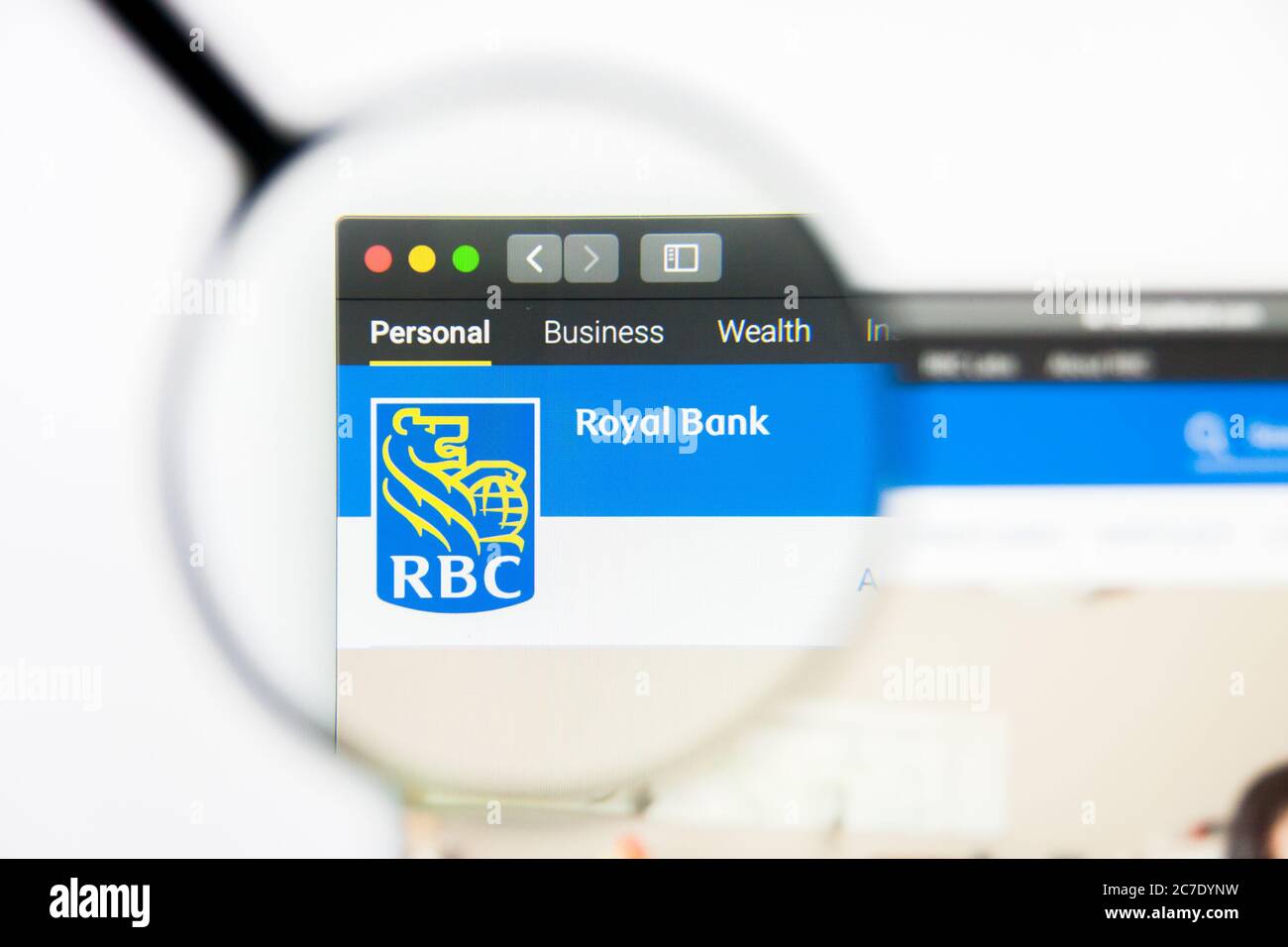 Los Angeles, California, USA - 24 March 2019: Illustrative Editorial of Royal Bank of Canada website homepage. Royal Bank of Canada logo visible on Stock Photo