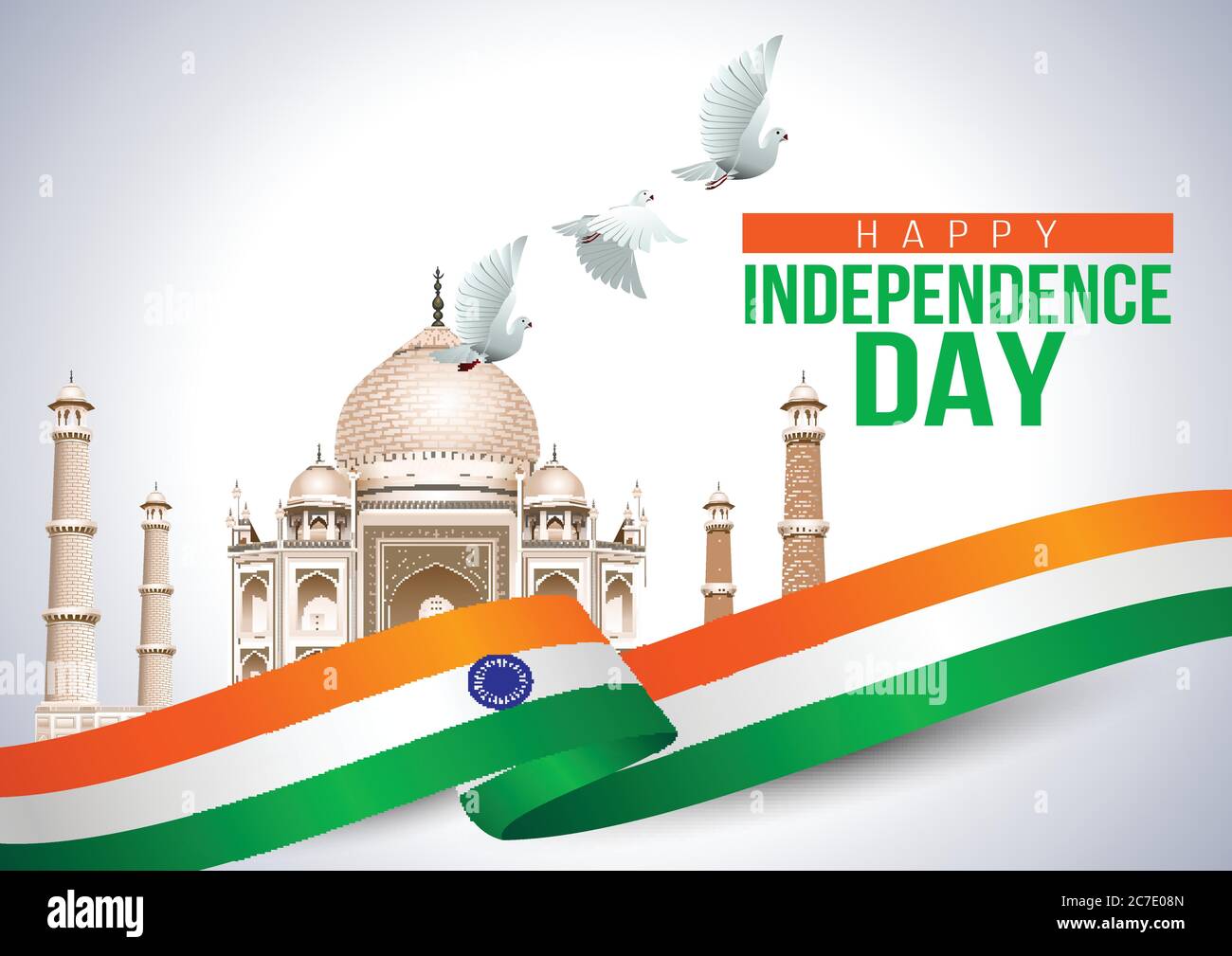 taj mahal with15th August Happy Independence Day of India. vector ...