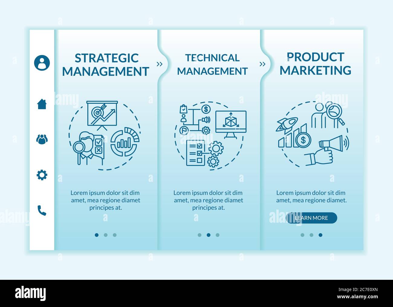 Management onboarding vector template. Product marketing. Technical ...