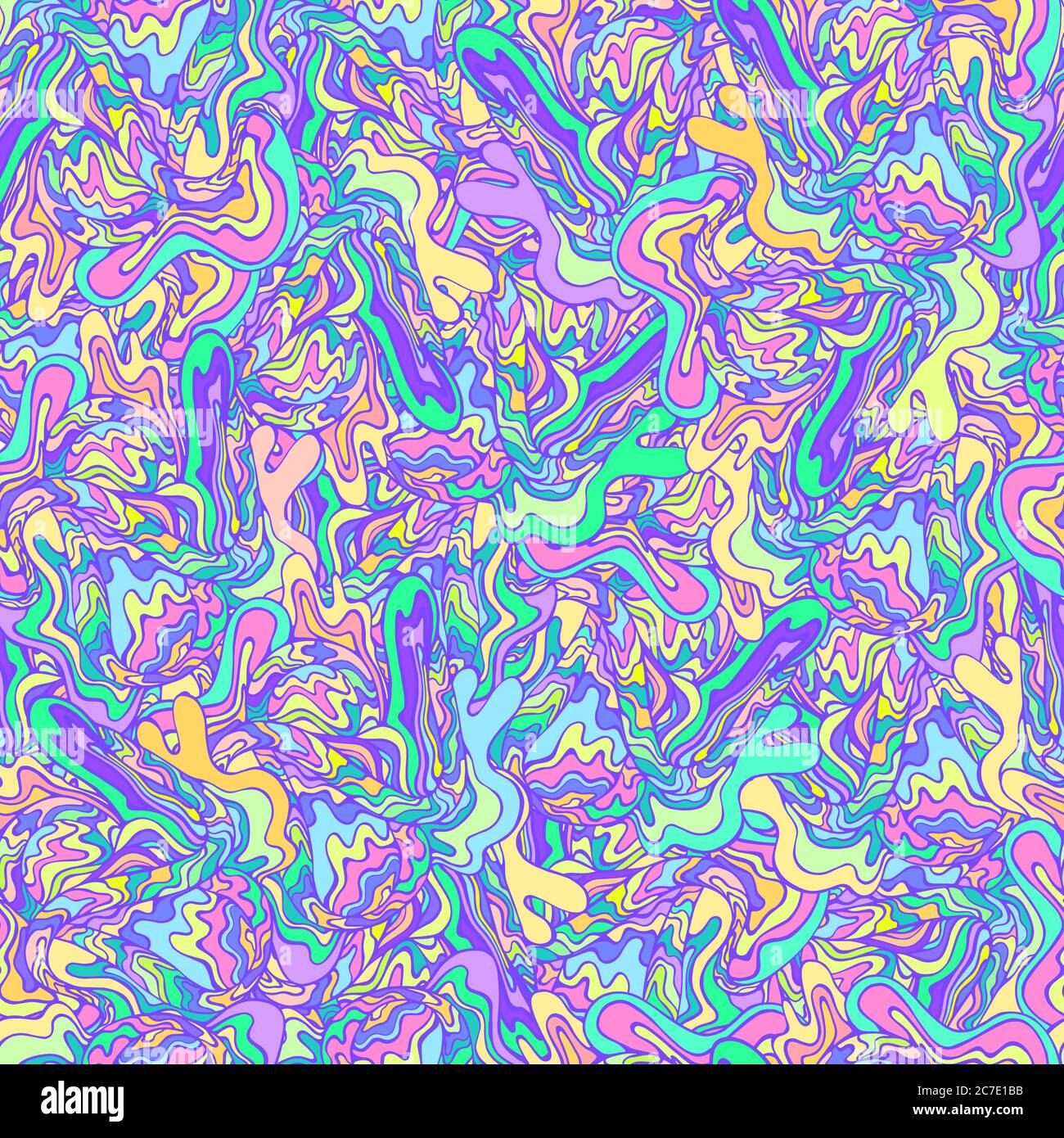Bright colorful psychedelic waves abstract trippy seamless pattern. Stock Vector