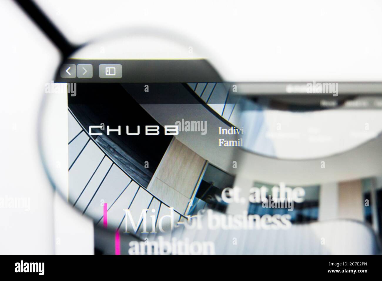 Los Angeles, California, USA - 25 March 2019: Illustrative Editorial of Chubb website homepage. Chubb logo visible on display screen. Stock Photo