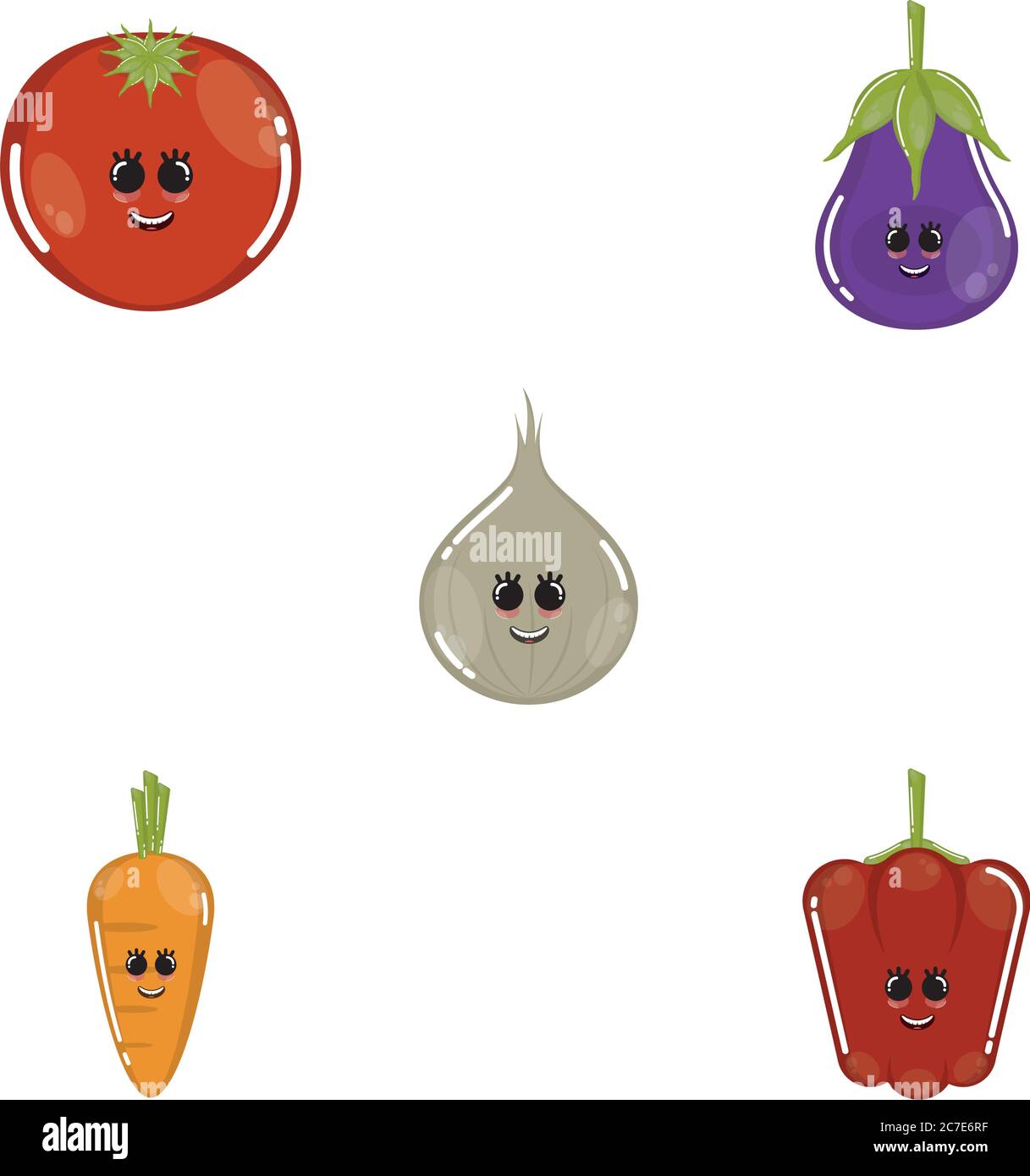 Set of vegetables cartoon . Cartoons of a tomato, eggplant, onion