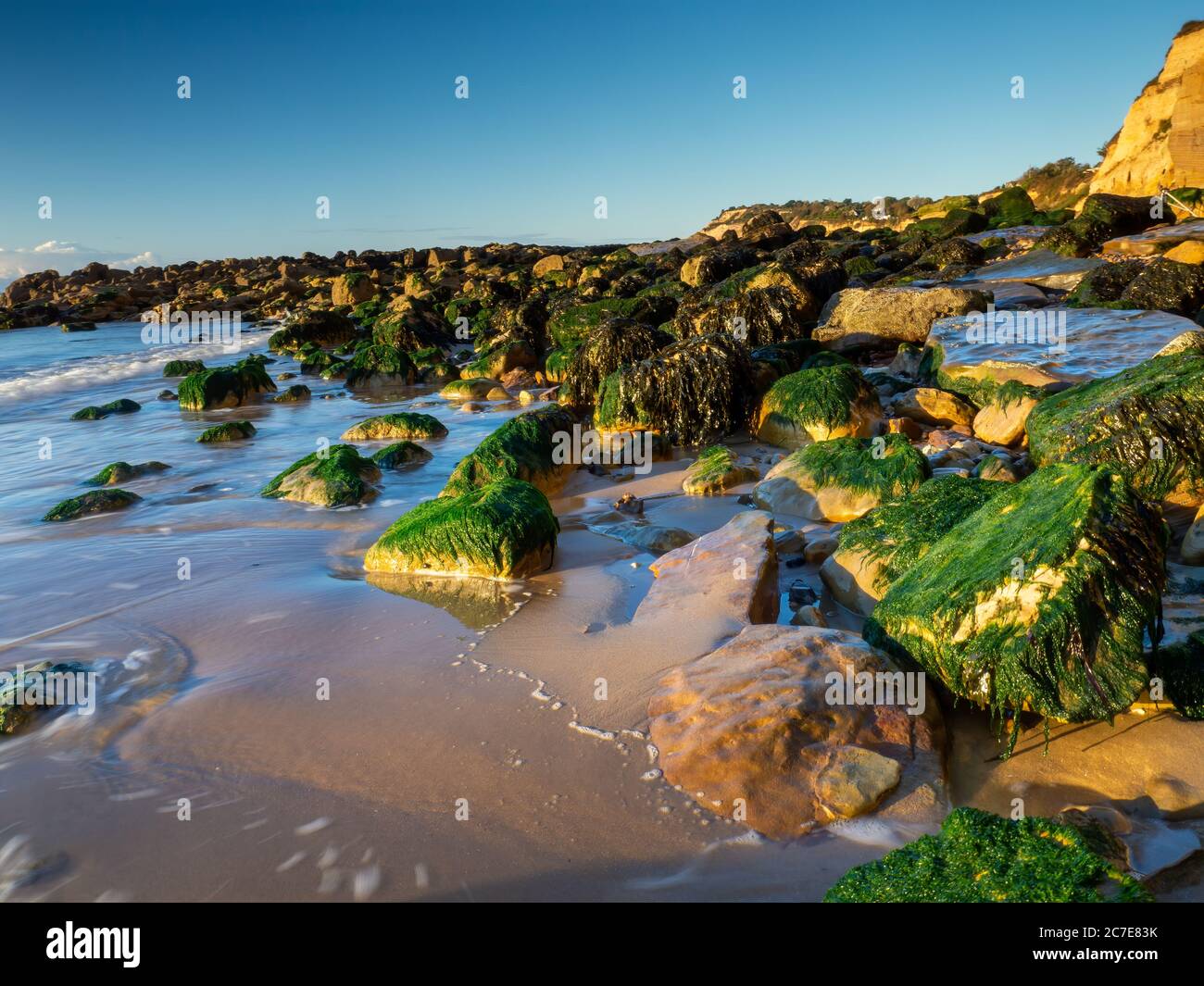 Light Beach Rocks A bright beach with rocks, light, sea weed and reflections Stock Photo ...