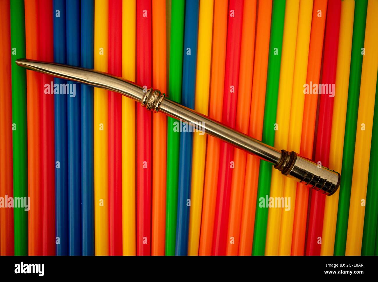 Stainless reusable straw over plastic straws. Say no to plastic Stock