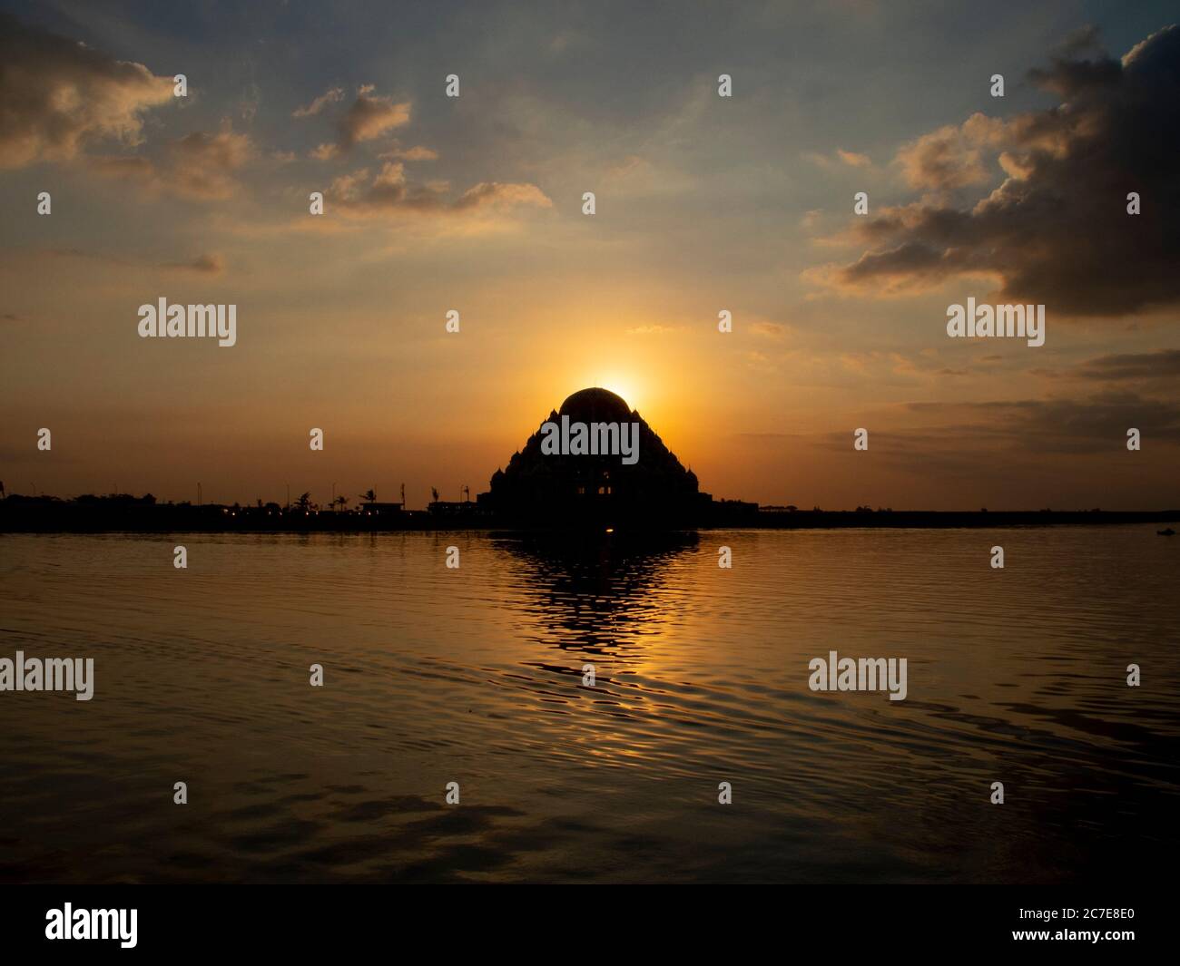Amirul Mukminin Mosque during sunset. The mosque of 99 domes in Makassar, Indonesia. 99 Al Makazzary Mosque. Stock Photo