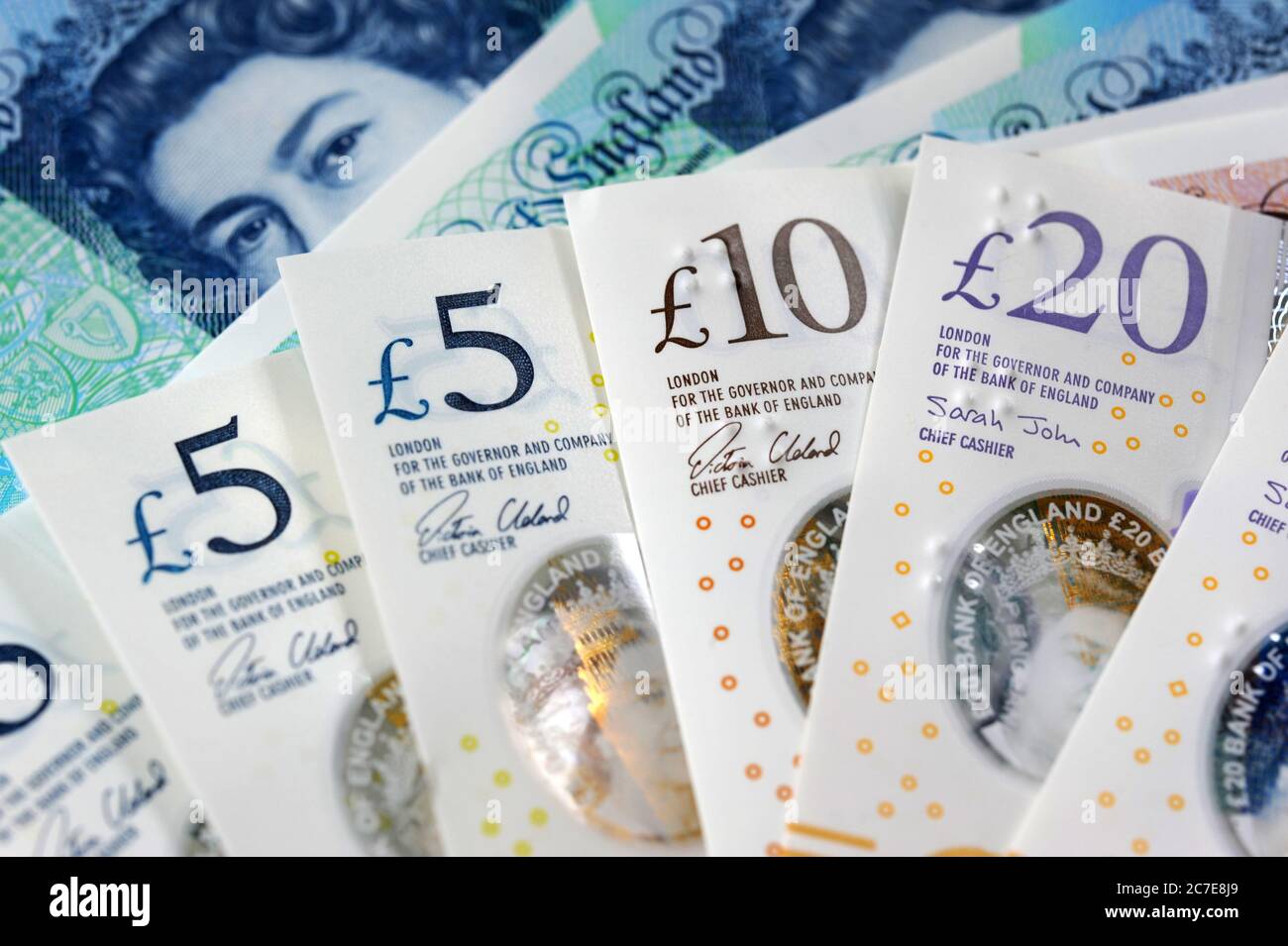 BRITISH MONEY CURRENCY  RE THE ECONOMY COVID 19 CORONAVIRUS CASH JOBS BANKS PENSIONS ETC UK Stock Photo