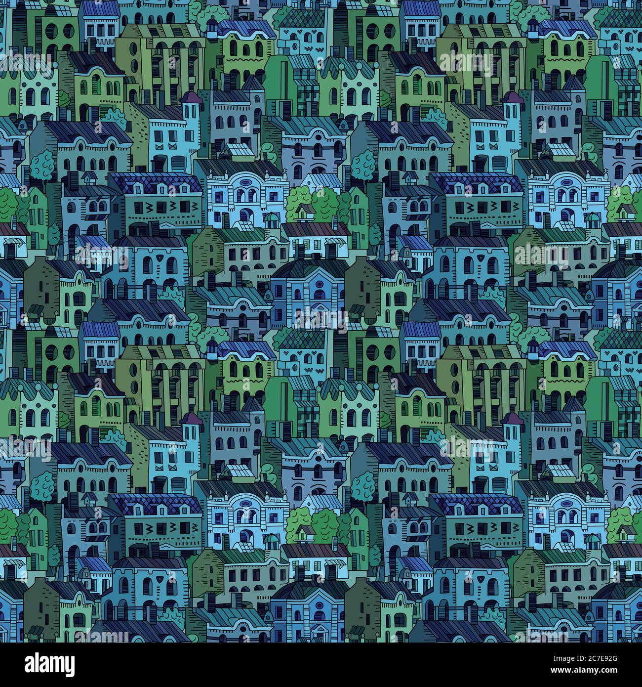 Vector hand drawn houses seamless pattern Stock Vector Image & Art - Alamy