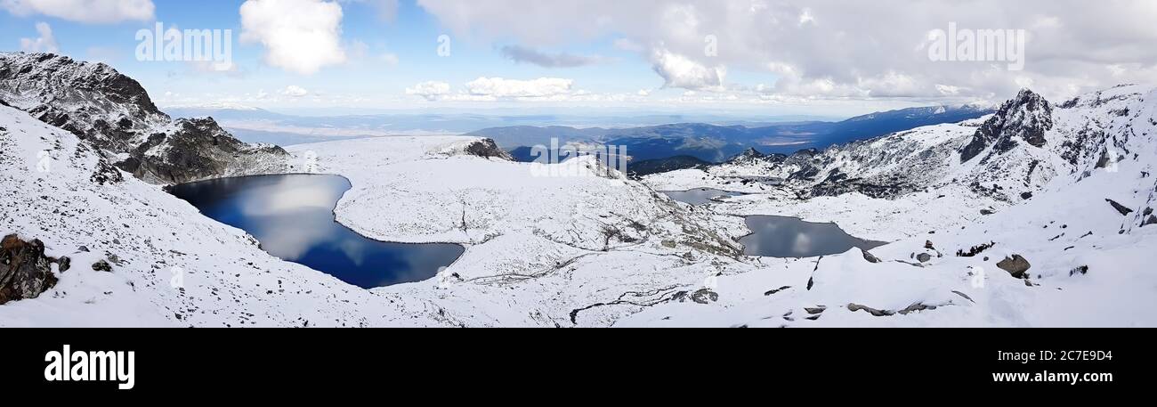 Rila lakes in the snowy mountains of Bulgaria Stock Photo