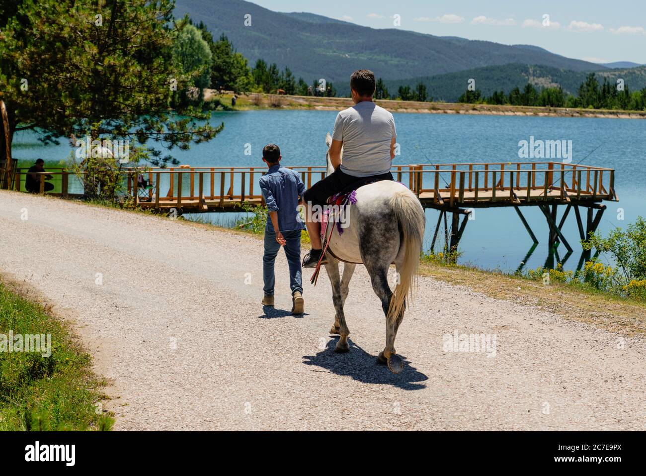 Horseback riding tourism near the lake Daday District, Kastamonu, Turkey. Stock Photo