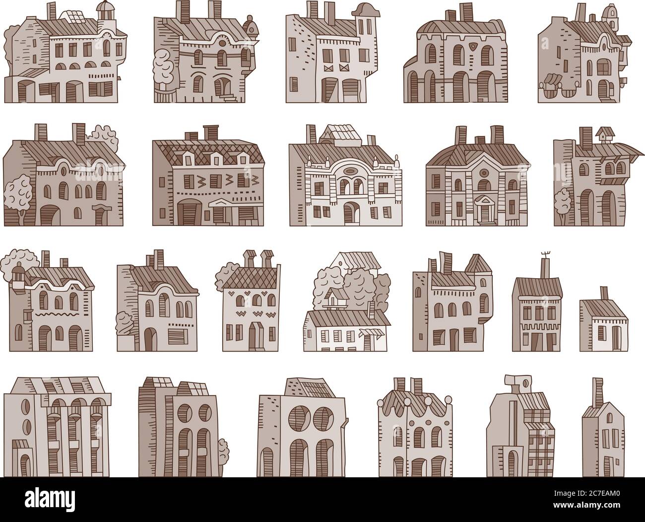 Vector hand drawn cartoon vintage houses set Stock Vector Image & Art ...