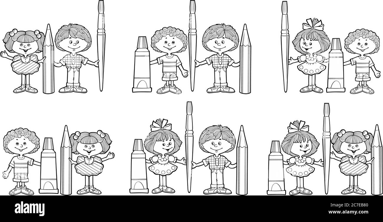 Set of hand drawn vector cartoon kids Stock Vector Image & Art - Alamy