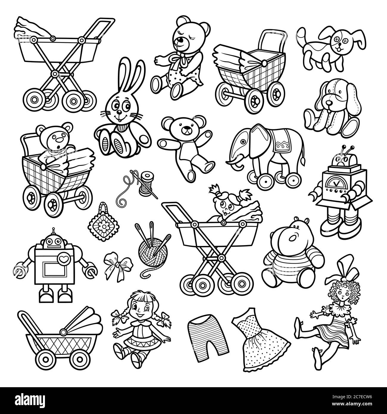 Cartoon doodles hand drawn kids toys objects set. Stock Vector