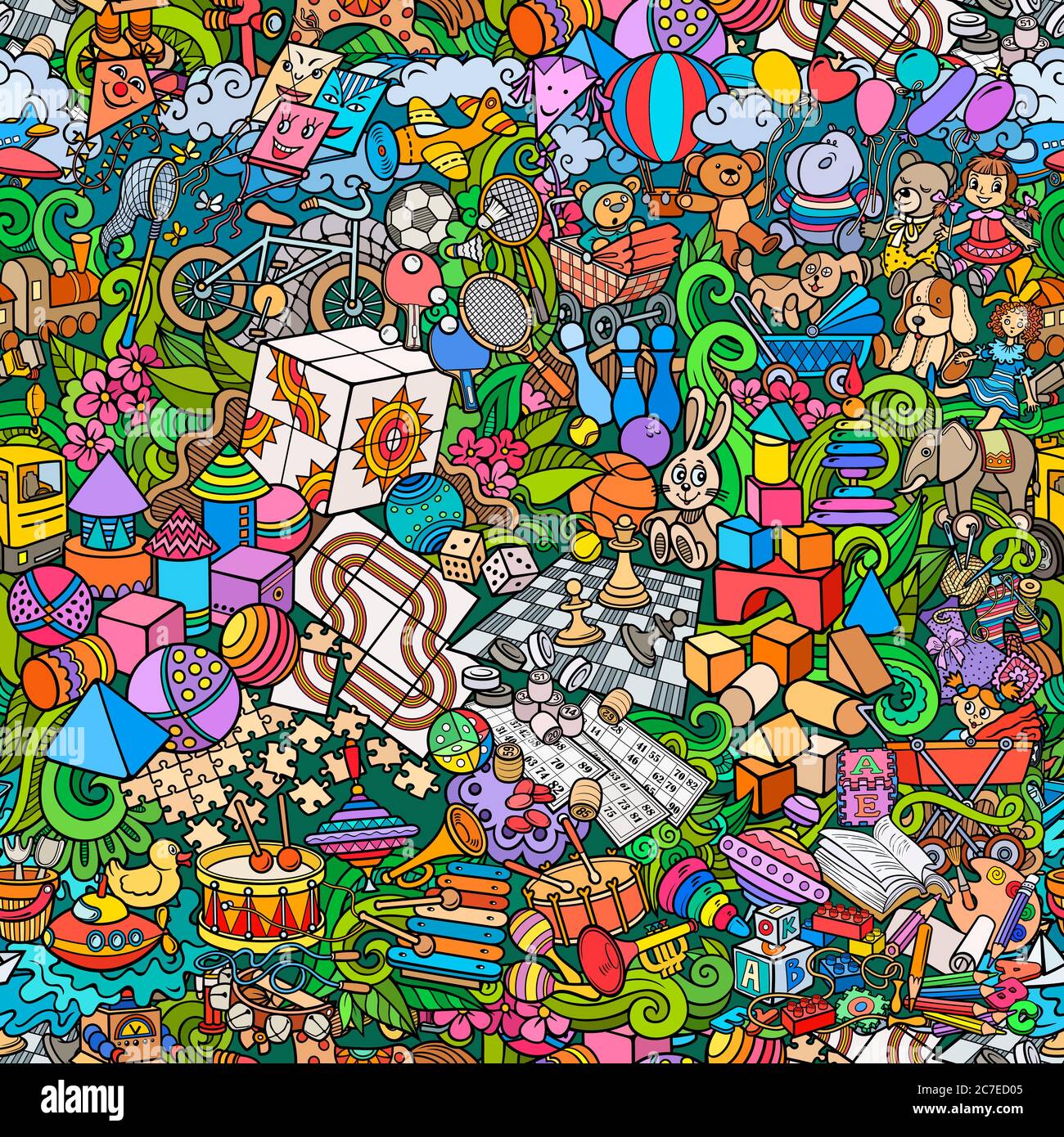 Cartoon cute doodles kids toys seamless pattern Stock Vector Image ...