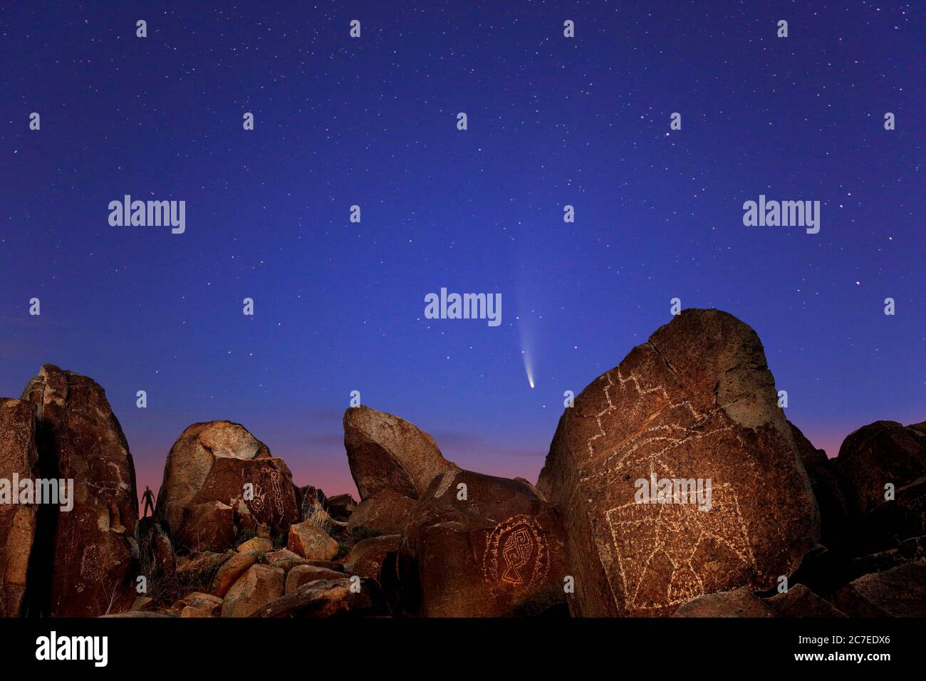 Comet Neowise & Petroglyphs (Composite) Stock Photo