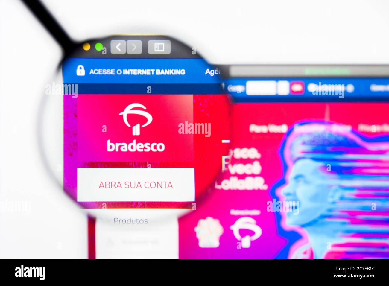 Los Angeles, California, USA - 5 April 2019: Illustrative Editorial of Banco Bradesco website homepage. Banco Bradesco logo visible on display screen. Stock Photo