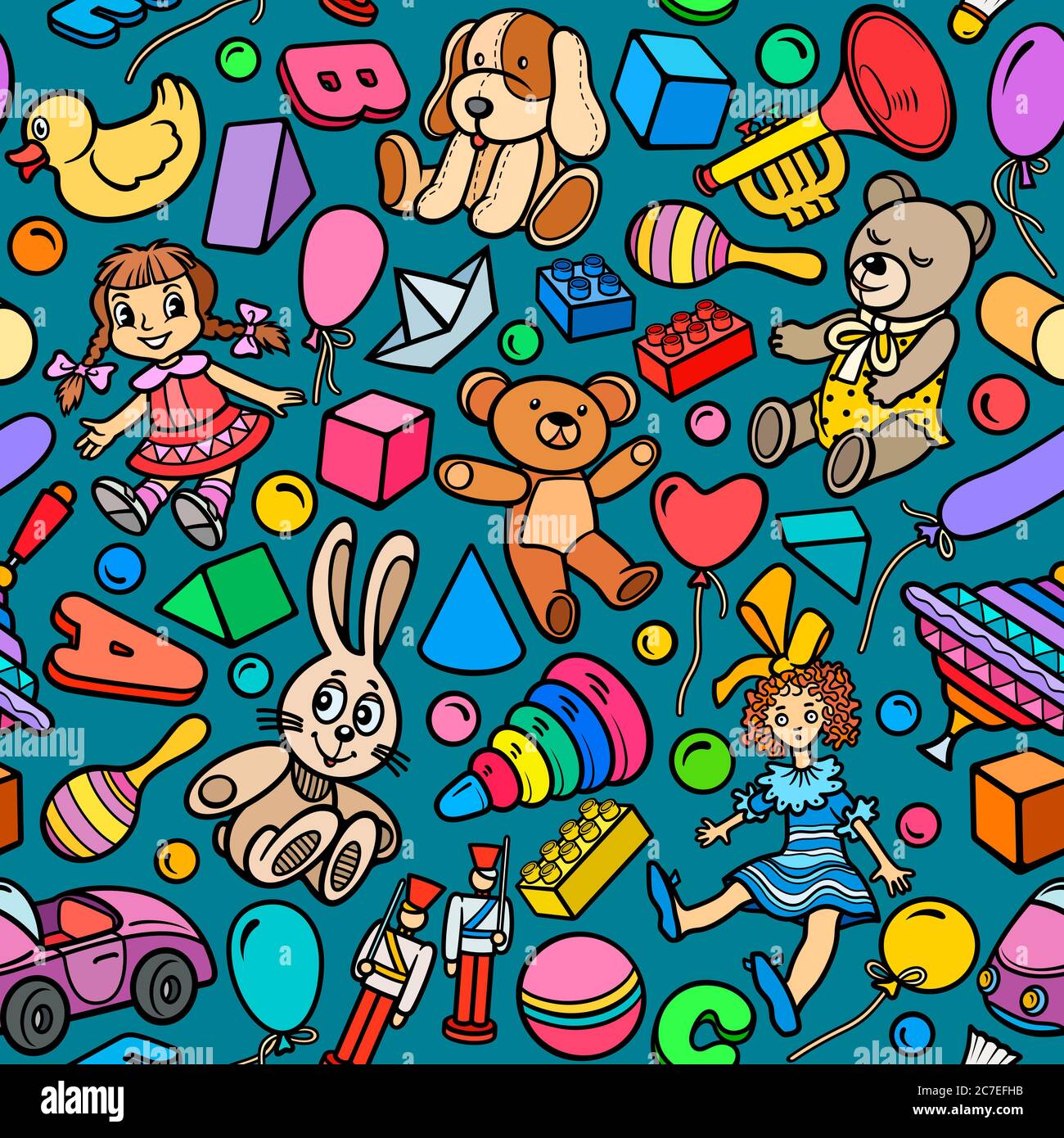 Cartoon cute doodles kids toys seamless pattern Stock Vector Image ...