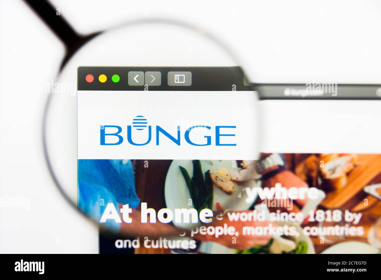 Los Angeles, California, USA - 13 March 2019: Illustrative Editorial, Bunge website homepage. Bunge logo visible on display screen Stock Photo