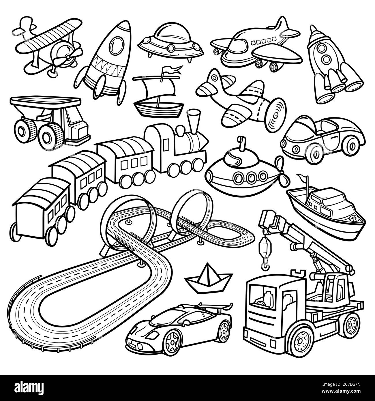 Cartoon doodles hand drawn kids toys objects set. Stock Vector