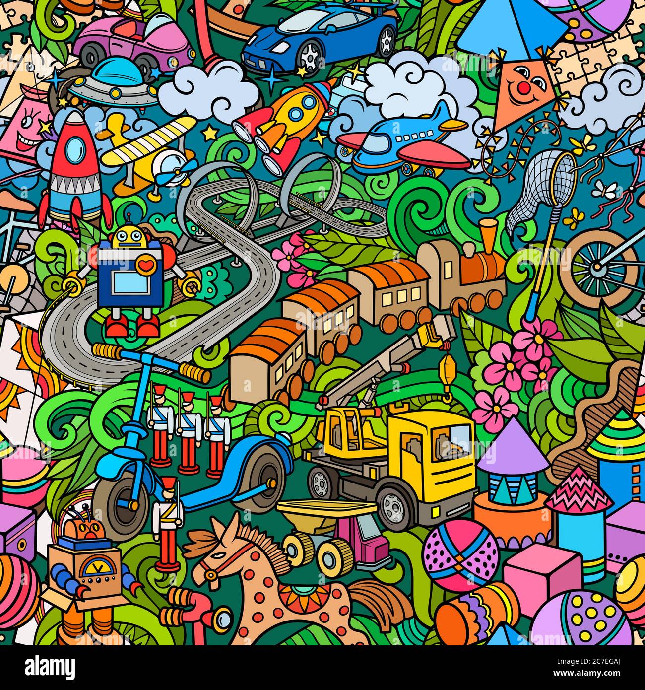 Cartoon cute doodles kids toys seamless pattern Stock Vector Image ...