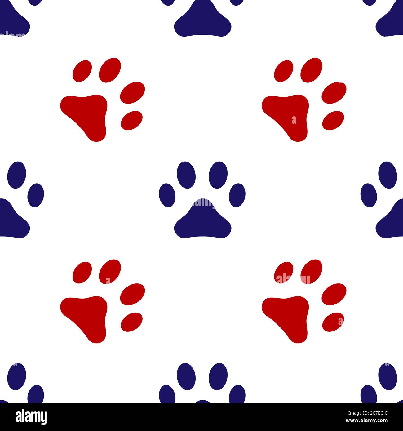 Blue and red animal cat footprint icon isolated seamless pattern on